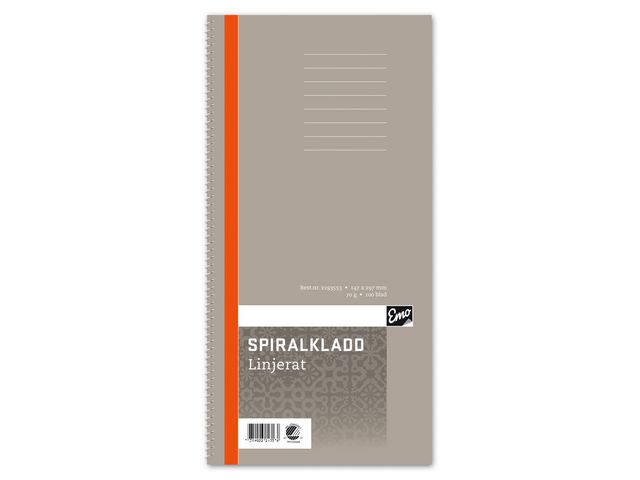 Spiralbunden anteckningsbok linjerad 96 ark 147x297mm, st