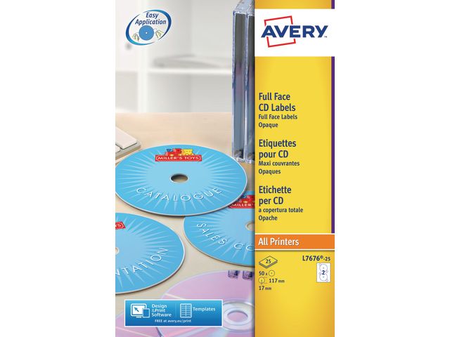 Avery Etikett CD laser/inkjet, fp om 50 st