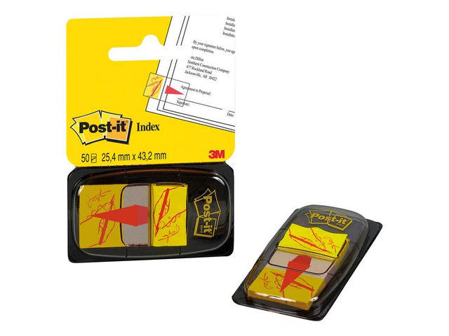 Post-it® Indexflikar med ”Skriv här”-symbol, medium, 25,4 x 43,2 mm, gul, 680-31, fp om 50 st