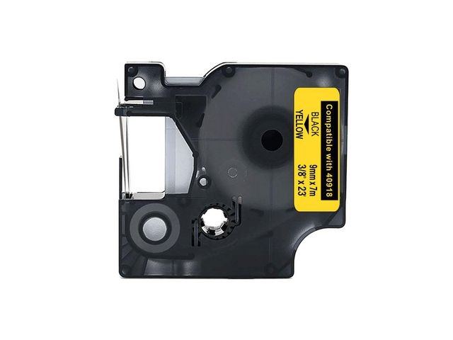 Tape 9mm Svart på Gul, st