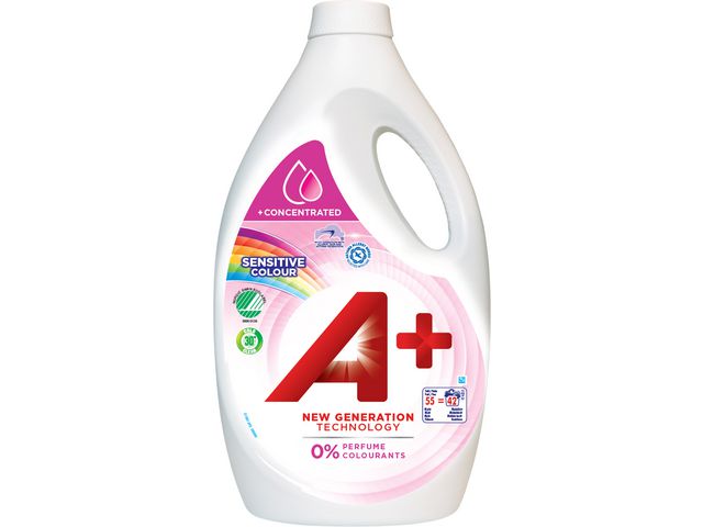 A+ Tvättmedel Sensitive Color, flytande, 2,2L, flaska om 2200 ml