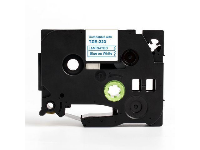 Tape 9mm TZe-223 Blå på Vit, st