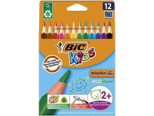 BIC® Kids Evolution, triangelformade färgpennor, olika färgpennor, förpackning: 12, fp om 12 st