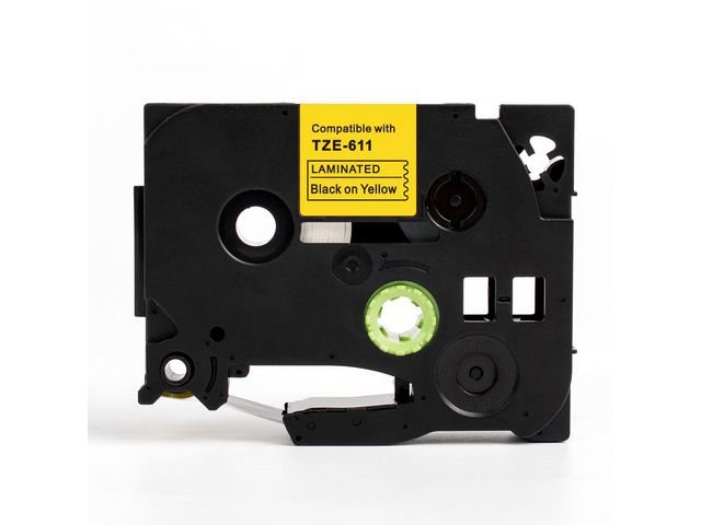 Tape 6mm TZe-611 Svart på Gul, st
