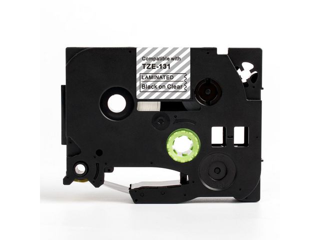 Tape 12mm TZe-131 Svart på Klar, st