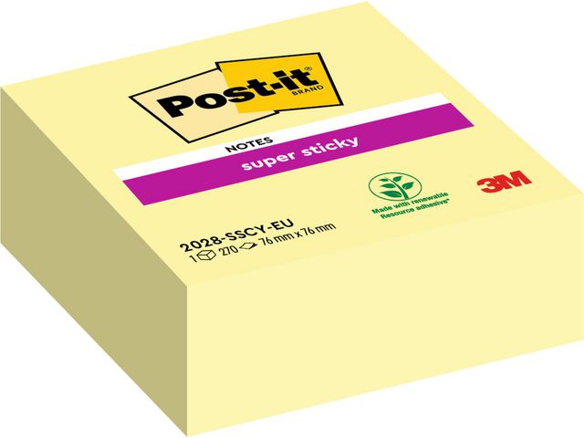 Post-it® Notes kub SS 76x76mm 270 blad gul, fp om 6 st