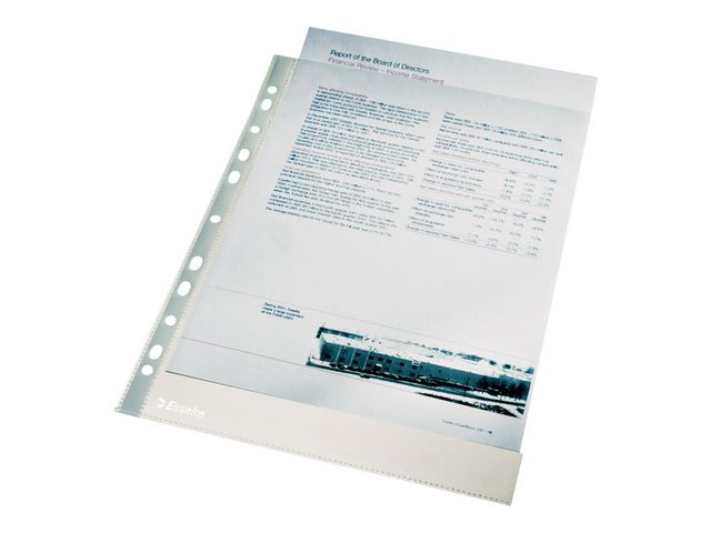 Esselte Plastficka, A4, stansad, 105 mikrometer, polypropylen, jämn, 11 hål, genomskinlig, fp om 100 st