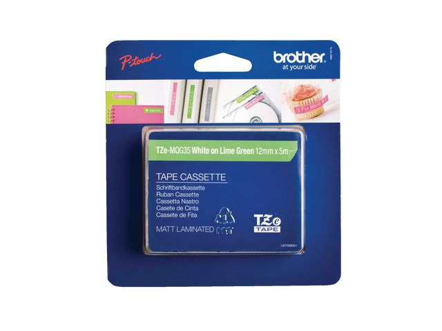 Brother Tape TZEMQG35 12mm vit på lime, st