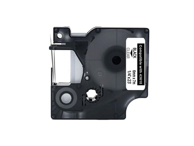 Tape 6mm Svart på Klar, rulle om 7 m