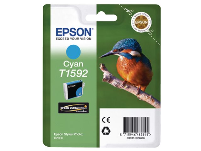 Epson Bläckpatron, Kingfisher, T1592, Ultra Chrome HI Gloss 2, cyan, singelförpackning, C13T15924010, st