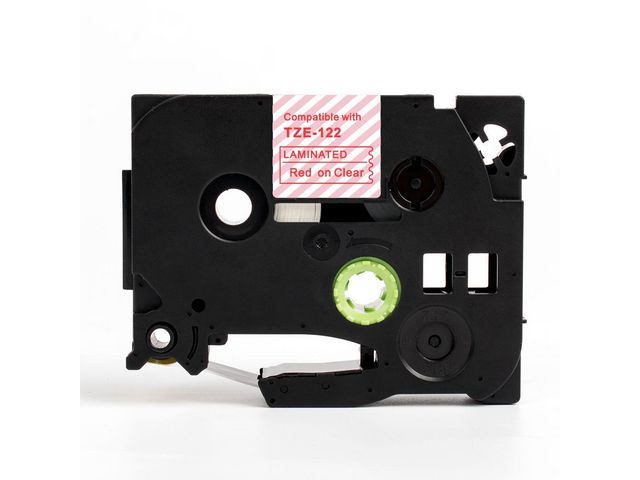 Tape 9mm TZe-122 Röd på Klar, st