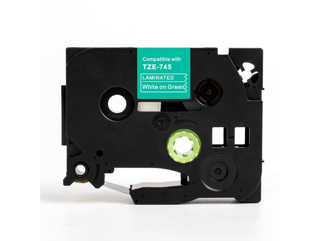 Tape 18mm TZe-745 Vit på Grön, st