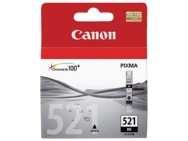 Canon Bläckpatron PIXMA CLI-521 BK, 2933B001, ChromaLife100+-bläck, fotosvart, singelförpackning, st