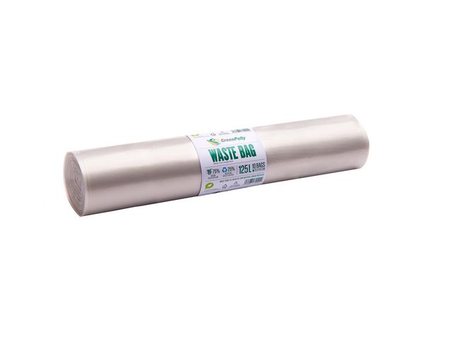 GreenPolly Plastsäck Grön PE/PCR 125L transparent, rulle om 15 st