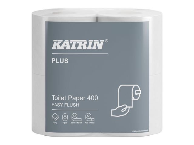 KATRIN Toalettpapper Plus 400 EasyFlush, 2-lager vit, krt. om 5 x 4 rullar