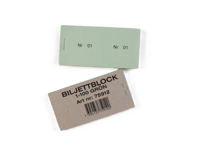 Biljettblock 1-100 grön, st