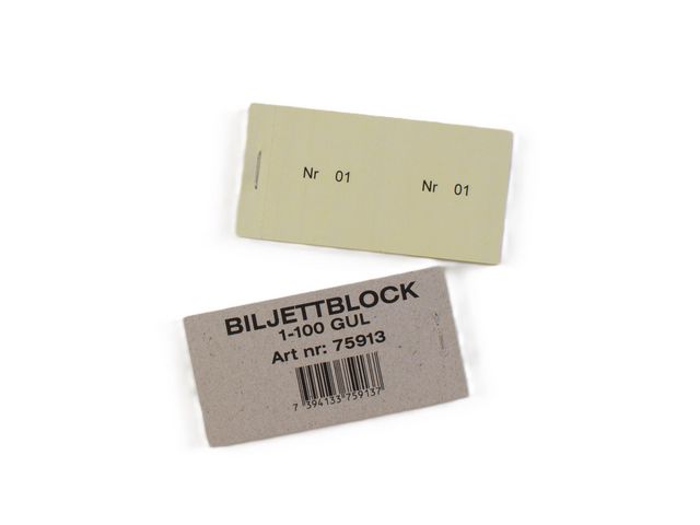 Biljettblock 1-100 gul, st