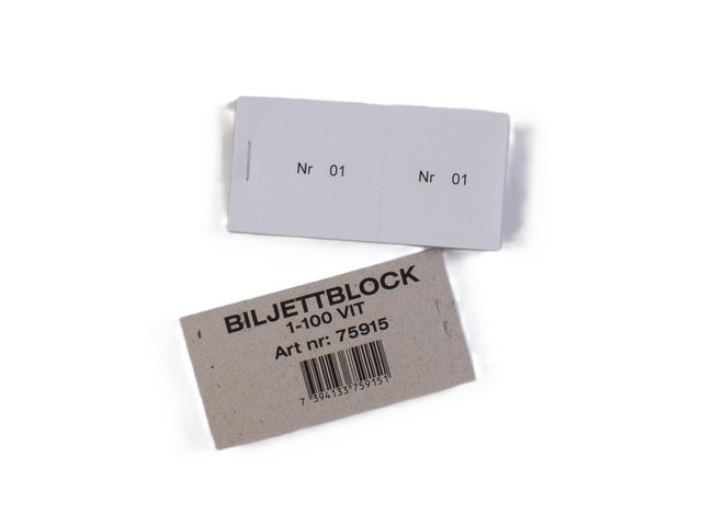 Biljettblock 1-100 vit, st