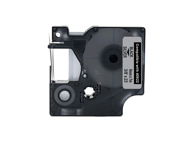 Tape 9mm Svart på Silver, st
