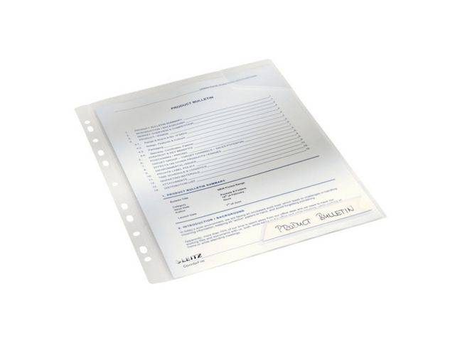Leitz Mapp, A4, jämnskuren, 200 mikrometer, polypropylen, jämn, 11 hål, genomskinlig, fp om 5 st