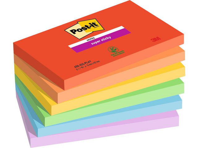 Post-it® Notes Supersticky Playful 76x127mm, fp om 6 st