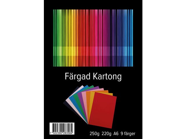 Kartong A6 220g 9 färger, st