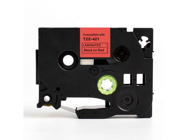 Tape 9mm TZe-421 Svart på Röd, st
