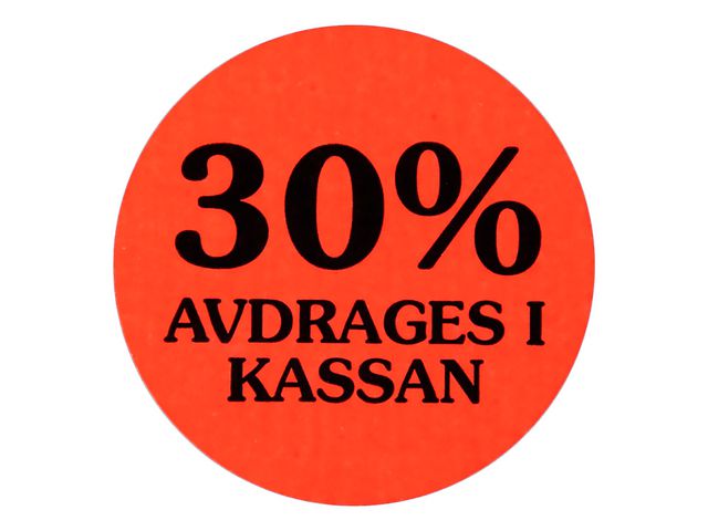 Etikett 30% avdrages i kassan, rulle om 2000 st