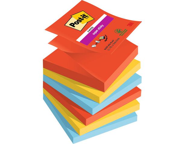 Post-it® Notes Supersticky Z-blad Playful Collection 76x76mm, fp om 6 st