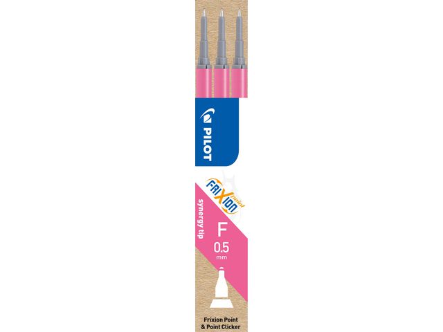 Pilot FriXion, refill för gelpenna, extra tunn spets på 0,5 mm, rosa bläck, fp om 3 st