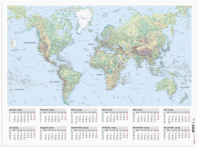 Burde Väggkalender 2025 Väggblad Världskarta, st