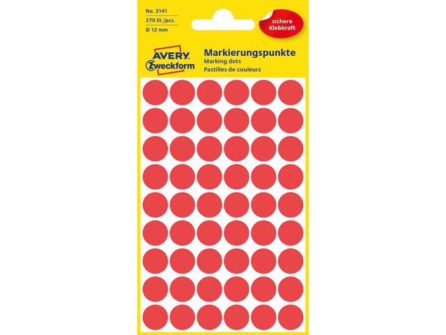 Avery Färgkodningsprickar ø12 mm röd, fp om 270 st