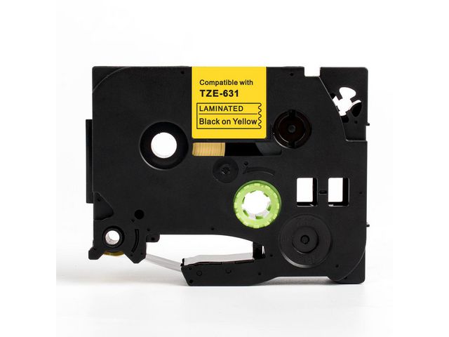 Tape 12mm TZe-631 Svart på Gul, st