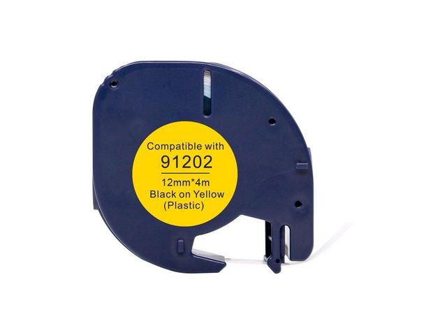 Tape Plast 12mmx4m svart på gul, st