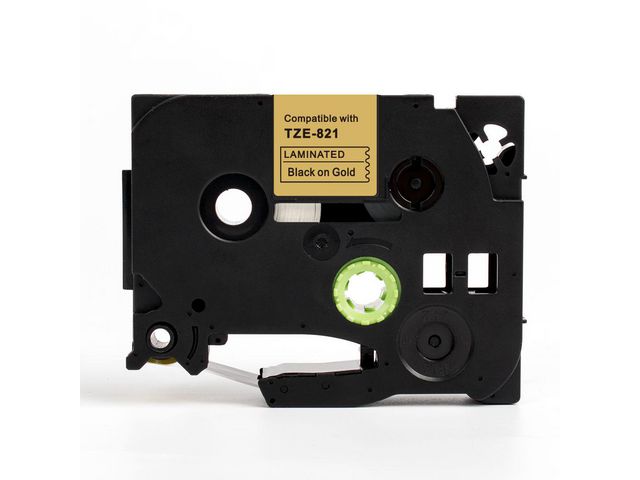 Tape 9mm TZe-821 Svart på Guld, st