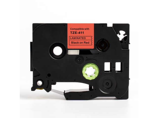 Tape 6mm TZe-411 Svart på Röd, st