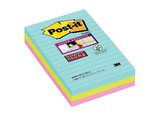 Post-it® Notes SS linjerade 101x152mm 90 blad Cosmic, fp om 3 st