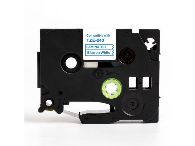 Tape 18mm TZe-243 Blå på Vit, st