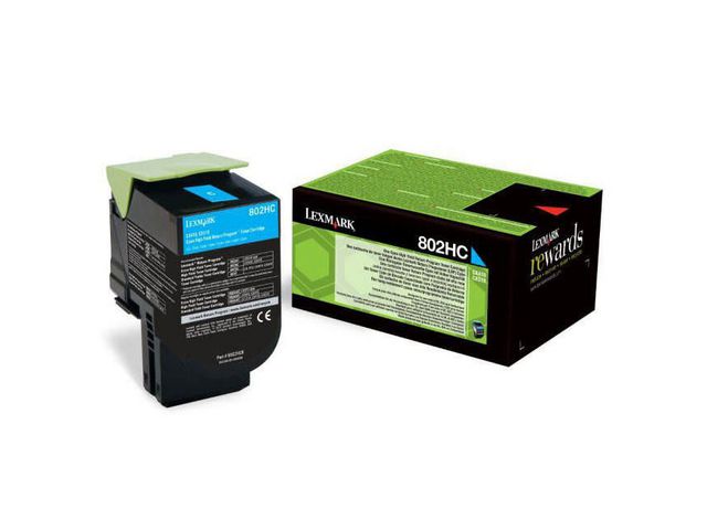 Lexmark Toner, 802HC, hög kapacitet, cyan, singelförpackning, 80C2HC0, st