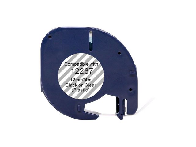 Tape Plast 12mmx4m svart på transp, rulle om 4 m