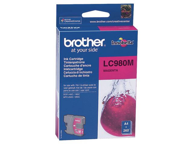 Brother Bläckpatron LC980 M, LC-980M, Innobella™-bläck, magenta, singelförpackning, st