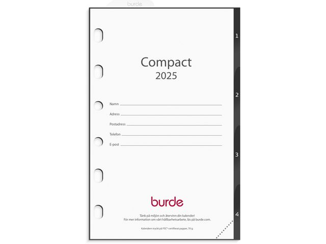 Burde Kalender 2025 Compact grundsats, st