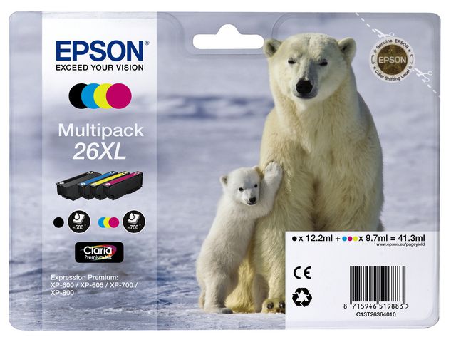 Epson Bläckpatron 26XL, svart, cyan, magenta, gul, multiförpackning, fp om 4 st