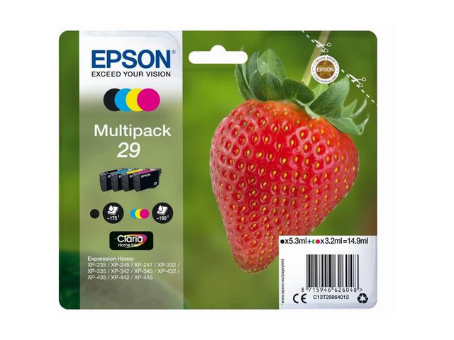 Epson Bläckpatron 29, C13T29864012, Strawberry, Claria Home-bläck, förpackning med 4, fp om 4 st