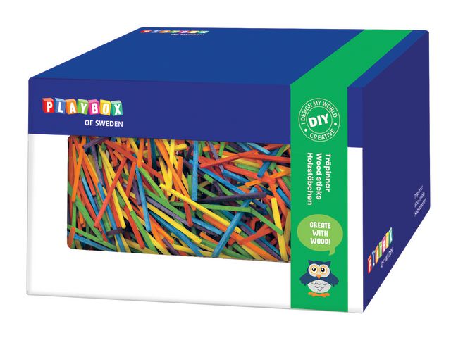 PLAYBOX Träpinnar 50x2,5mm färgade 3500/fp, fp om 3500 st