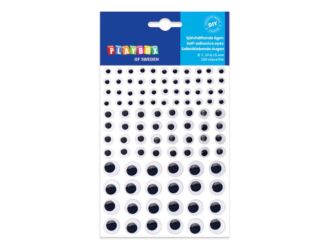 PLAYBOX Självhäftande plastögon PET svart/vit 100/fp, st