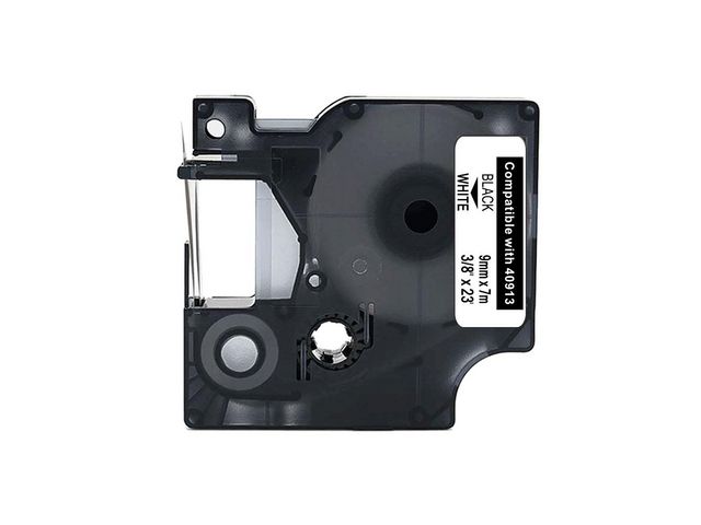Tape 9mm Svart på Vit, rulle om 7 m