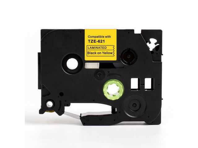 Tape 9mm TZe-621 Svart på Gul, st