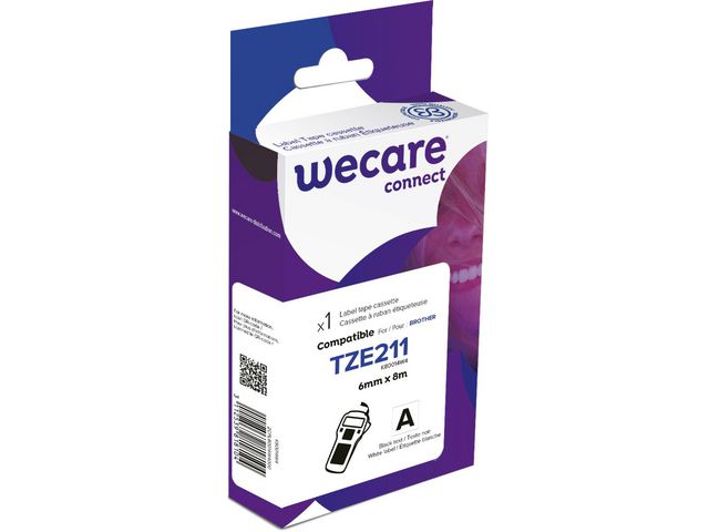 Wecare Tape 6mm TZe-211 Svart på Vit, st