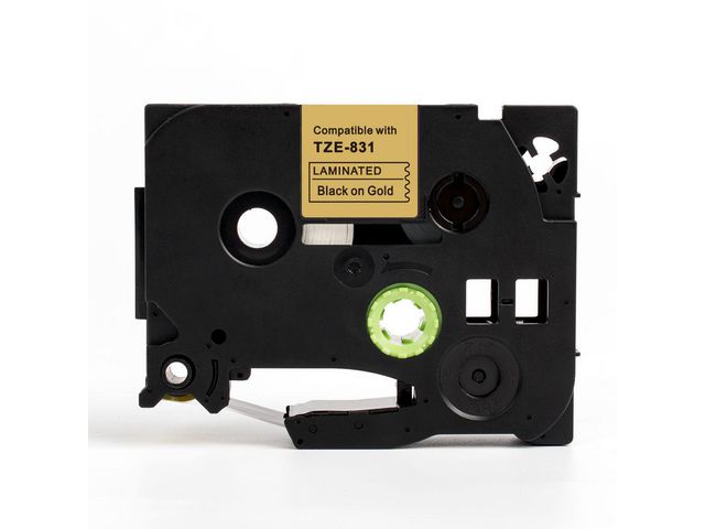 Tape 12mm TZe-831 Svart på Guld, st